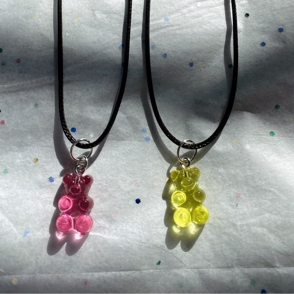 Hand Crafted Pink and Yellow Gummy Bear Necklaces - Picture 1 of 2